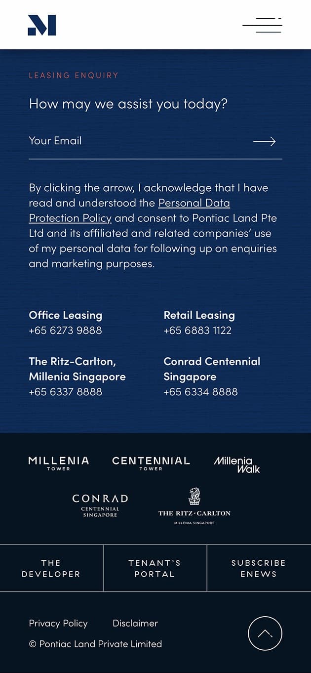 Project - Millenia Singapore Mobile View Footer